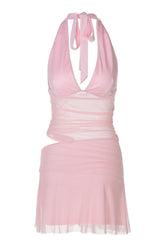 Sexy Pink Halter Cutouts Dress