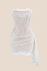 Ivory Tight Lace Short Dress with Train