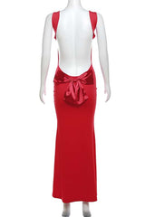 Sexy Fuchsia Backless Tight Bow Dress