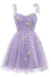 Lavender A-line Floral Short Princess Dress