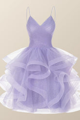Lavender Ruffles Short A-line Party Dress