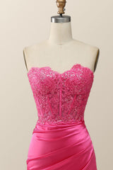 Sexy Pink Sweetheart Lace and Satin Long Dress