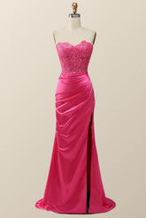 Sexy Pink Sweetheart Lace and Satin Long Dress