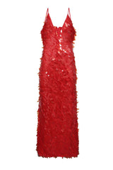 Sexy Plunge Red Sequin Fitted Long Party Dress