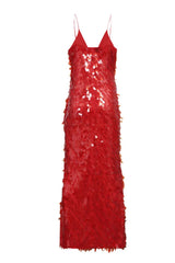 Sexy Plunge Red Sequin Fitted Long Party Dress